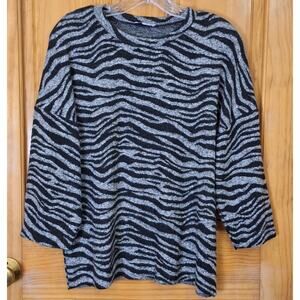 Zara Trafaluc Shirt Women's Medium Black Gray Zebra Stripe Animal Print Safari